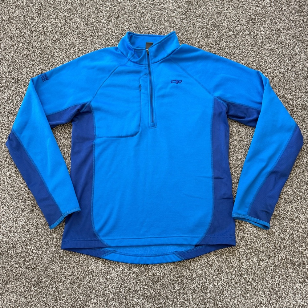 Outdoor Research Pullover Men's Medium 1/4 Zip Blue Radiant Hybrid LS Stretch